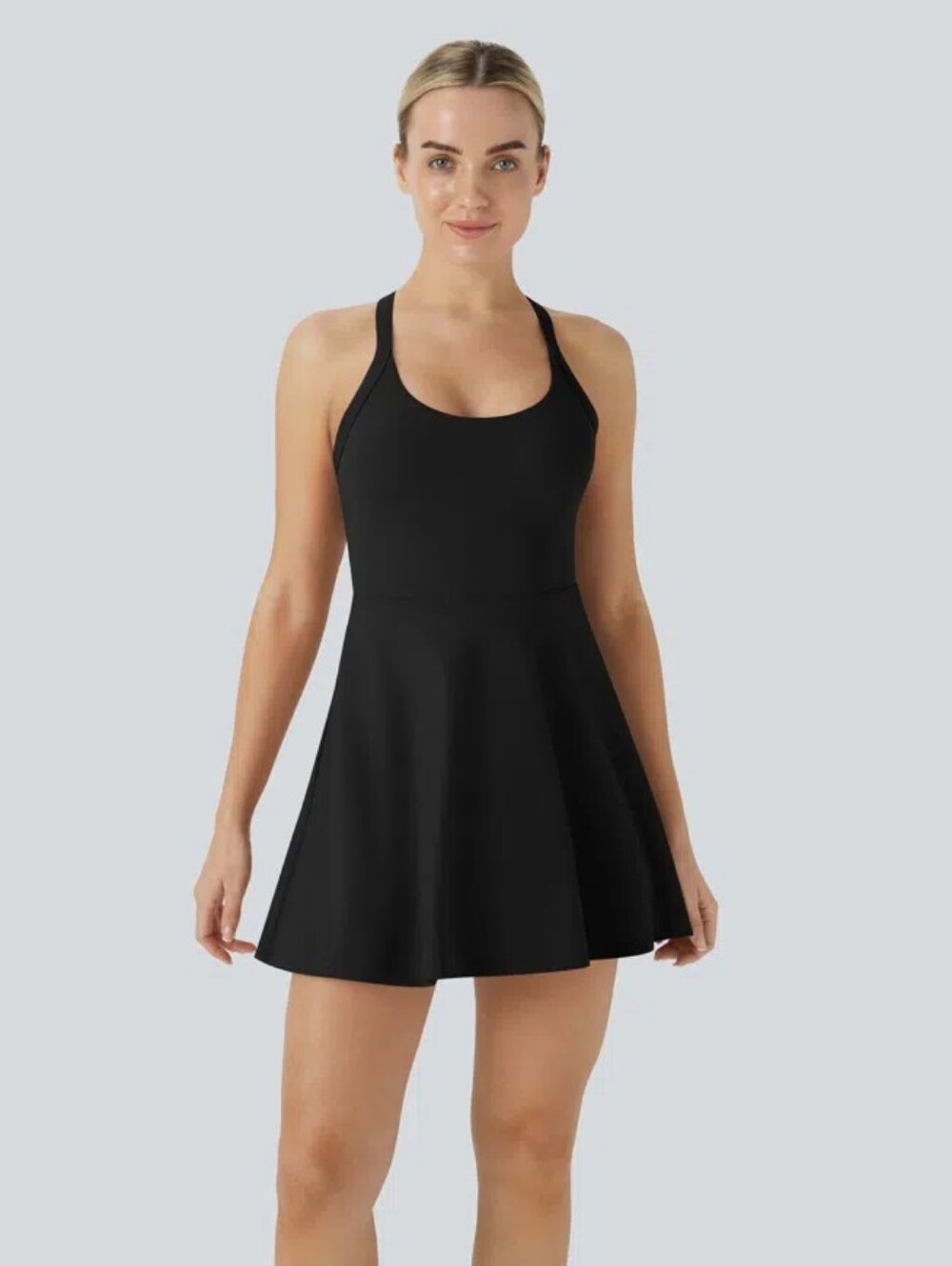 Halara NWT SoftlyZero Airy Backless Twisted Flare Mini Dress Medium Black - Picture 3 of 14